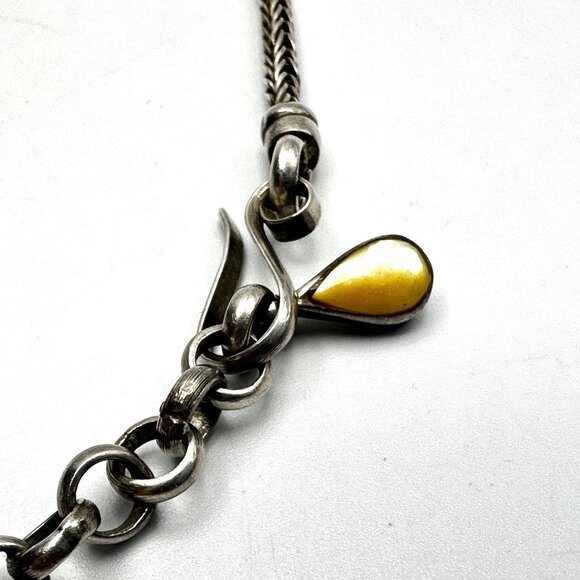 Vintage 1970s-80s Sterling Silver and Golden Mother of Pearl Fringe Bib Necklace - Picture 7 of 12